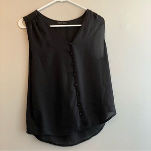 Shein black blouse fabric buttons sleeveless office v-neck